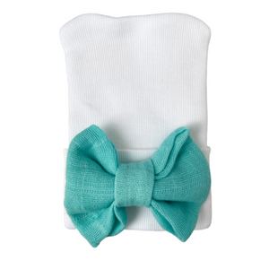 Gorrito newborn Blanco Moño Menta