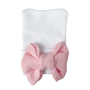 Gorrito newborn Blanco Moño Rosa