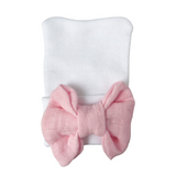 Gorrito newborn Blanco Moño Rosa